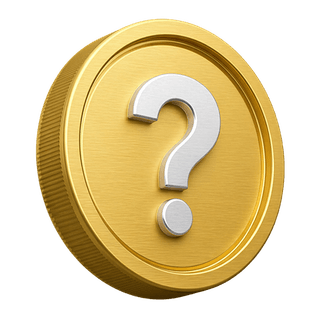 Pièce en or 3D décorative portant un point d’interrogation sur la page FAQ